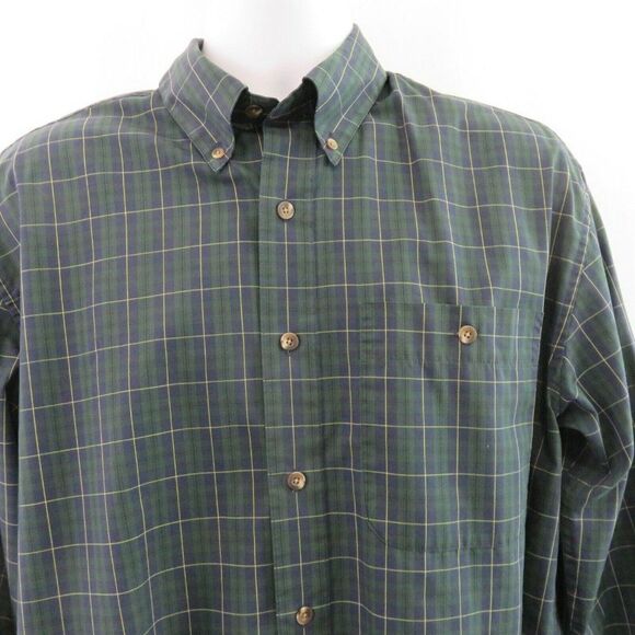Savane Plaid Shirt Green Blue LS Mens M Cotton Blend Deep Dye Button Down - Picture 6 of 11